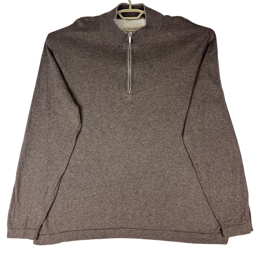 Tommy Bahama 1/4 Zip Sweater XXL Brown Cotton Cashmere Pullover Mens